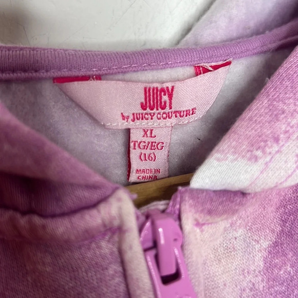 JUICY Couture Girls Tie Dye Hooded Loungewear Zip Up Cozy Jumpsuit Sweatsuit - Picture 9 of 10